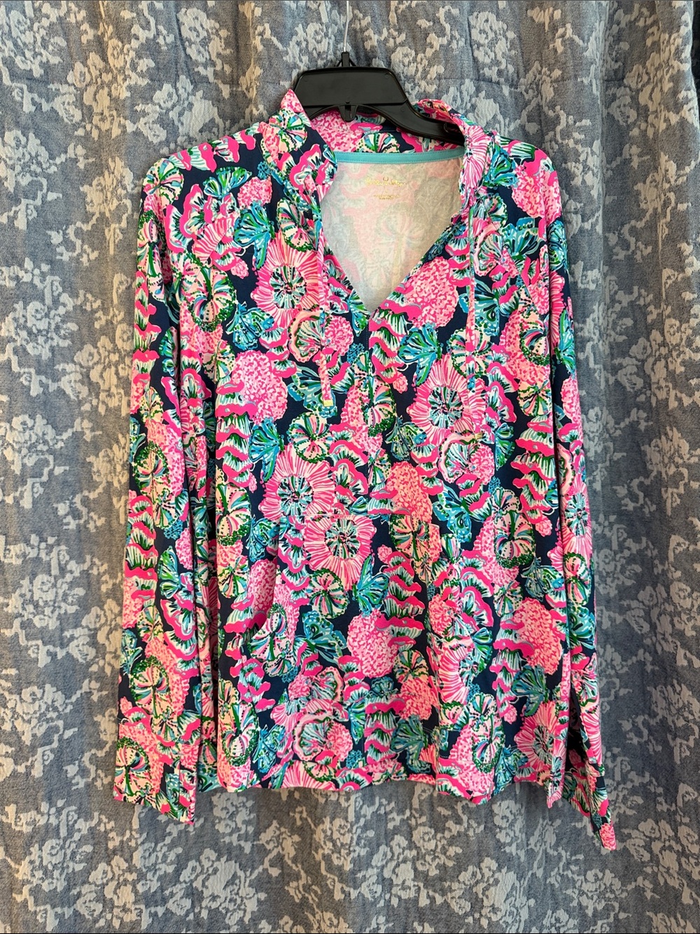 Lilly Pulitzer Pink and Blue Floral Long Sleeve V-Neck Top